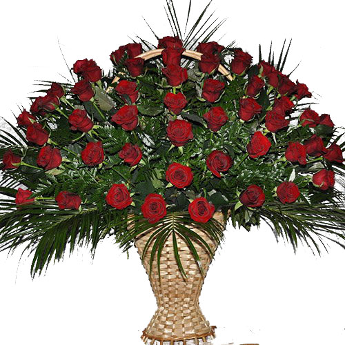 Фото товара Корзина 100 роз в папоротнике